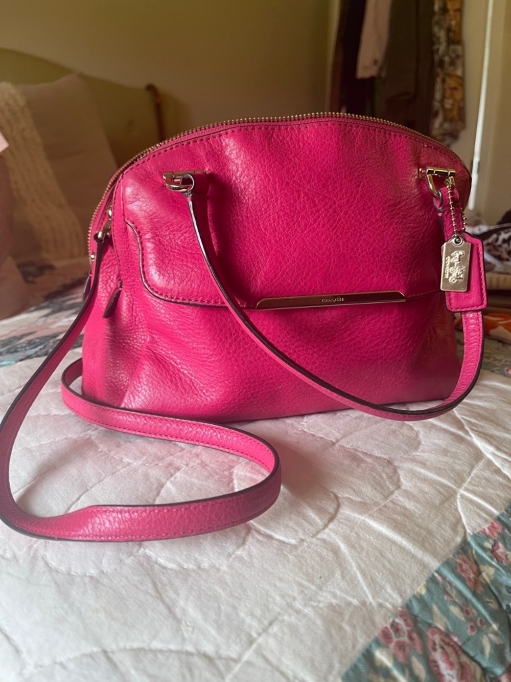 Coach Red Pebbled Leather Crossbody Satchel